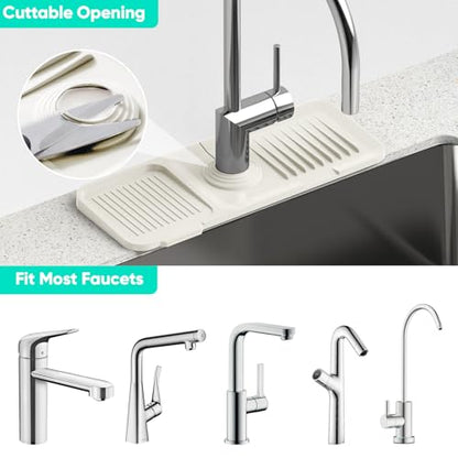 14.6 inch Faucet Mat for Kitchen Sink [5°Slope Fast Self-draining] Faucet Mat Kitchen Sink Splash Guard Silicone Sink Splash Guard Kitchen Sink Area Tidy Splash Faucet Guard Draining Mat-Beige - color: Beige, size: 14.6" x 5.5"