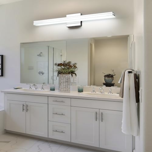 SineRise LED Modern Bathroom Vanity Light Bar (24-Inch, 3000K/4000K/6000K), Chrome Dimmable Modern Acrylic Bathroom Wall Lighting Fixtures Over Mirror - color: Chrome, size: 24-Inch