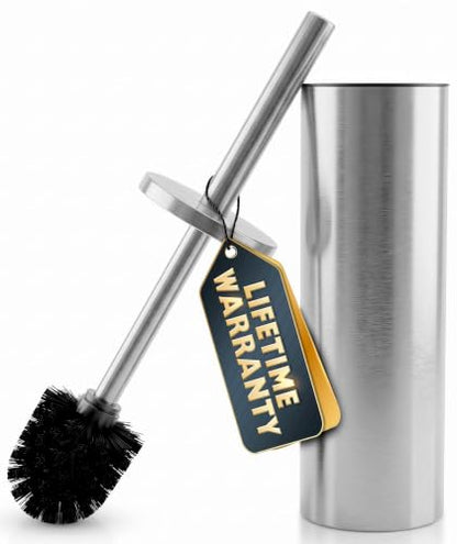 Toilet Brush and Holder Set, Stainless Steel Material (Silver) | Toilet Brush with Holder Set for Bathroom, Splash Protection & Dense Bristles for Bathroom Cleaning, Removable Inner Bowl