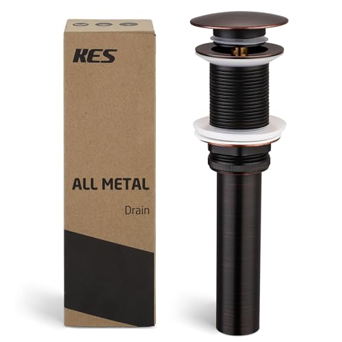 KES Bathroom Sink Drain Without Overflow Vessel Sink Lavatory Vanity Pop Up Drain Stopper Oil Rubbed Bronze, All Metal Rustproof Brass and 304 Stainless Steel, for 1.6"-1.9" Sink Hole, S2008D-ORB - color: Oil Rubbed Bronze, style: NO Overflow, 1 Pack