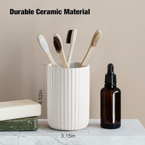 Toothbrush Holders for Bathrooms, Ceramic Tooth Brush Holder Set, Ribbed Bathroom Cups Tumbler, Reusable Toothbrush Mouthwash Cup, Toothpaste Holder Toothbrush Organizer for Bathroom Counter - color: Ribbed-white