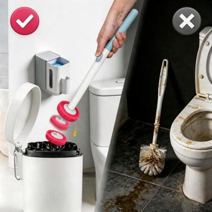 Disposable Toilet Brush with Wall Mounted Holder, 24 Toilet Wand Refills | Hands Free Toilet Brush with One-Button Release, Compact Design, Bathroom Cleaning for RV & Small Bathroom, Light Rose Scent