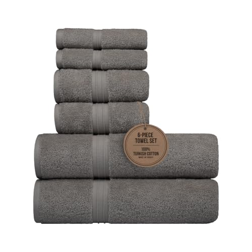 6 Piece Bath Towel Set - Thick & Soft - 100% Turkish Cotton, Fluffy and Absorbent, Includes 2 Bath Towels (28" x 56"), 2 Bathroom Hand Towels (16"x28") and 2 Wash Cloths (12"x12") - Gray - color: Gray, size: 6-Piece Bath Towel Sets
