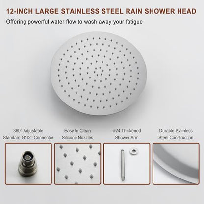 MONDAWE 12 Inch Ceiling Mounted Shower System in Brushed Nickel, 3-Function Shower Faucet Set with Rainfall Dual Shower Head and High Pressure Handheld Spray, All Function Can be Used At the Same Time - color: Brushed Nickel