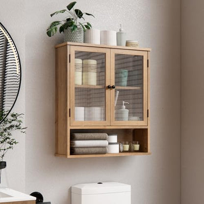 Bathroom Medicine Cabinet, Bathroom Wall Cabinet, Bathroom Cabinet Wall Mount, Medicine Cabinets for Bathroom with Glass Door - color: Wood Color