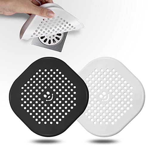 2 Pack Drain Hair Catcher Silicone Drain Protector Hair Stopper with Suction Cup for Shower Kitchen Bathroom Black White - color: Blackwhite