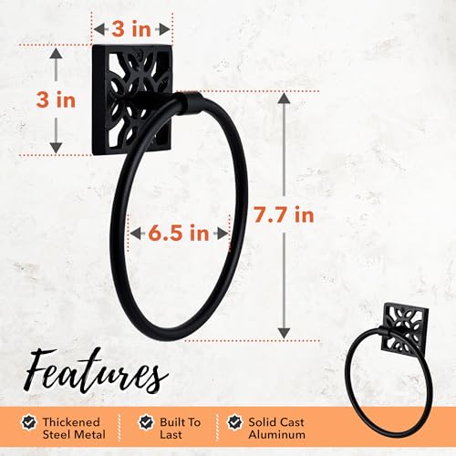 Autumn Alley Bathroom Towel Ring, Matte Black Hand Towel Holder - Modern Hand Towel Holder Wall Mount for Bathroom and Kitchen, Modern Black Bathroom Accessories, Decorative