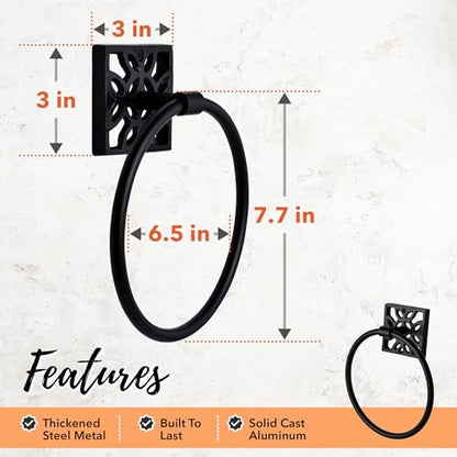 Autumn Alley Bathroom Towel Ring, Matte Black Hand Towel Holder - Modern Hand Towel Holder Wall Mount for Bathroom and Kitchen, Modern Black Bathroom Accessories, Decorative
