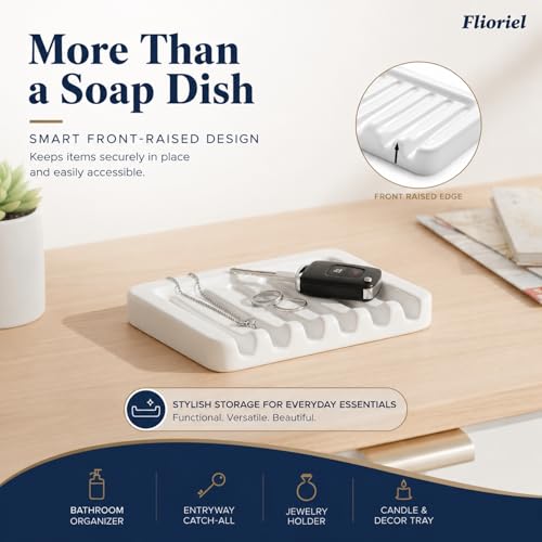 Ceramic Soap Dish Self Draining Soap Holder Bathroom Sink | White Porcelain Soap Tray Self Draining Keeps Soap Dry Anti Slip Silicone Pads Easy Clean Modern Minimalist Bathroom Shower - color: 01.white
