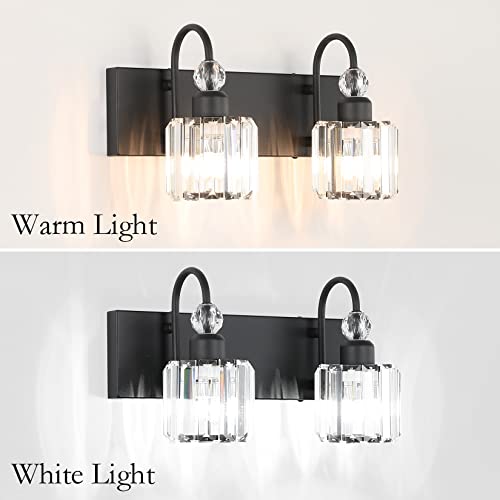 Ralbay Modern Vanity Lights - 2-Light Black Crystal Bathroom Wall Fixtures - color: Round-Black, size: 2-light