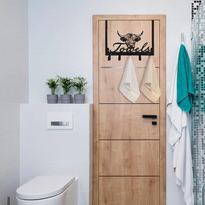 Kathfly Cute Chibi Highland Cow Over the Door Hooks Towel Hooks Heavy Duty Hanging Towel Rack Over Door Hanger, 5 Coat Hanger for Bedroom Bathroom Kitchen - color: Black, style: Cute Chibi Highland Cow