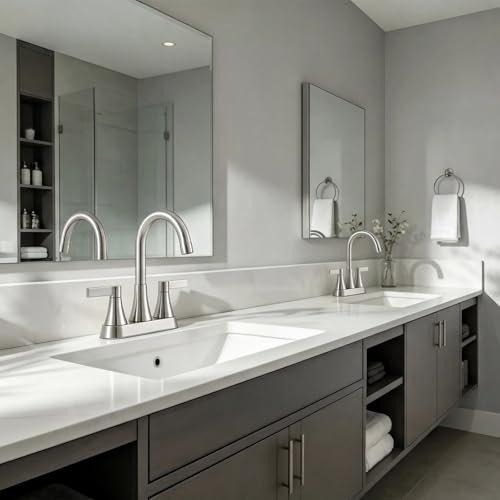 Brushed Nickel Bathroom Faucet 3 Hole, VAPSINT 4 Inch Centerset Bathroom Faucet, 2 Handle Stainless Steel Vanity Faucet for Vanity Lavatory RV with Pop-up Drain and 2 Supply Hoses - color: Brushed Nickel