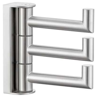 3-Arm Swivel Towel Hook, Brushed Nickel, 304 Stainless Steel | Individually Adjustable 180° Arms, Fold-Flat Wall Storage, Raised End Stops, Robes, Bags & Towels, Bathroom & Closet Use - color: Brushed Nickel, size: 1 Pack