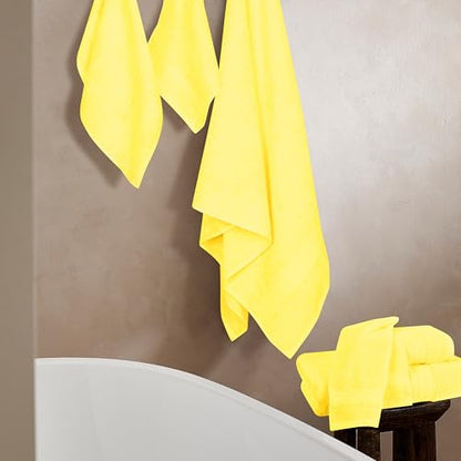 BOUTIQUO 6 Pack Cotton Towel Set, Contains 2 Bath Towels 27x54 inch, 2 Hand Towels 16x24 inch & 2 Wash Coths 12x12 inch, Ideal Everyday use, Ultra Soft Compact & Lightweight - Lime Yellow - color: Lime Yellow, size: 6 Piece Towel Set