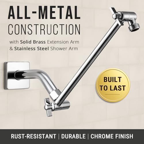 G-Promise 11 Inch Shower Extender with 6 Inch Shower Arm and Flange(Chrome) | Solid Brass Construction, Height and Angle Adjustable, Standard Connection Thread, All Installation Tools Included - color: Chrome, style: 11 Inch