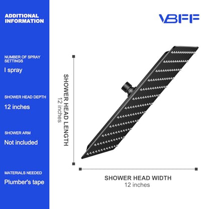 VBFF-Shower Head,rain shower head, 12 inch- Square Shower Head, 1.8 GPM Flow Rate, rainfall showerhead,VBFF09 (Matte Black) - color: Matte Black, size: 12 Inch