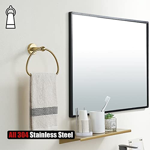 JQK Towel Ring Light Gold, Stainless Steel Half Ring Towel Holder for Bathroom, 7 Inch Brushed Golden Wall Mount, TR160-BG - color: Gold
