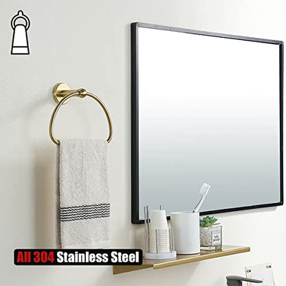 JQK Towel Ring Light Gold, Stainless Steel Half Ring Towel Holder for Bathroom, 7 Inch Brushed Golden Wall Mount, TR160-BG - color: Gold