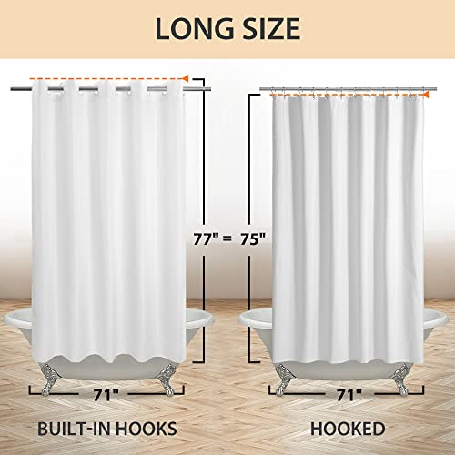 River Dream No Hook Long Shower Curtain or Liner Soft Microfiber - 75" Length Fabric Shower Curtain Liner Set, Machine Washable & Water Repellent, White, 71x77 - color: White, size: 71"W x 77"L (Pack of 1)
