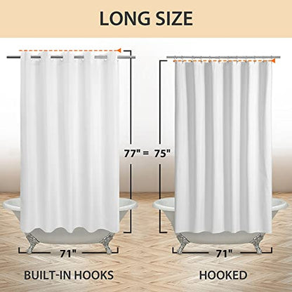 River Dream No Hook Long Shower Curtain or Liner Soft Microfiber - 75" Length Fabric Shower Curtain Liner Set, Machine Washable & Water Repellent, White, 71x77 - color: White, size: 71"W x 77"L (Pack of 1)