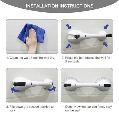 Suction Grab Bar for Shower Bathtub: Upgraded Heavy Duty Non-Slip Grip Handle with Strong Suction Cup for Bathroom Wall, Max Load 269LBS Safety Bar for Elderly Senior