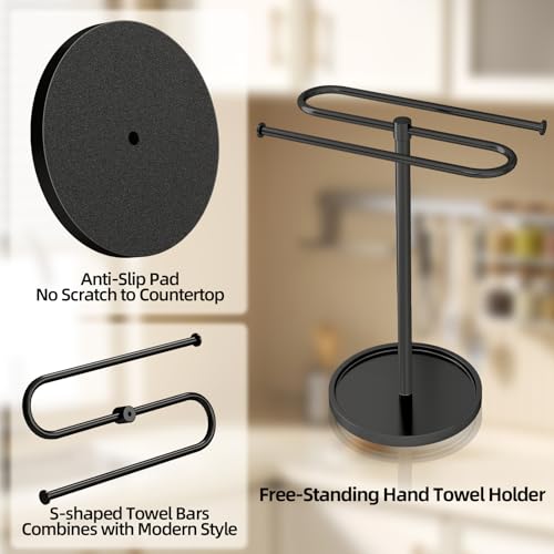 Bethom Hand Towel Holder Stand for Bathroom Countertop,S-Shape Bar,Black | Stainless Steel Hand Towel Racks Standing Holds 2 Towels for Kitchen - color: Black