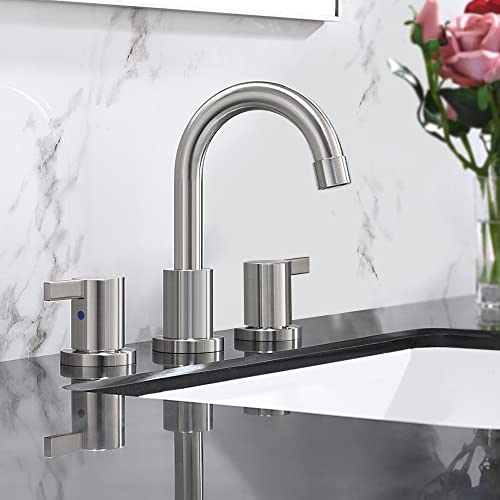 2 Handle 3 Hole 8 Inch Widespread Bathroom Faucet with Metal Pop-Up Drain, Brushed Nickel, WF015-1-BN - color: Brushed Nickel