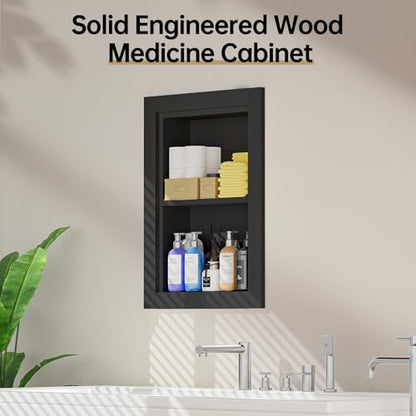 Recessed Medicine Cabinet, 14x18 Wood Recessed Wall Niche Medicine Cabinet Replacement, Water-Proof Wall Niche for Bathroom/Hallway, Black - color: Black, size: 14x18