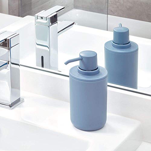 iDesign Bathroom Accessories Set, 4-Piece Sink Tidy with Soap, Toothbrush Holder, Cotton Pad Dispenser and Tray, Made of Plastic, Blue, 24.5 cm x 8.9 cm x 16.2 cm - color: Dusty Blue, size: 24.5 cm x 8.9 cm x 16.2 cm