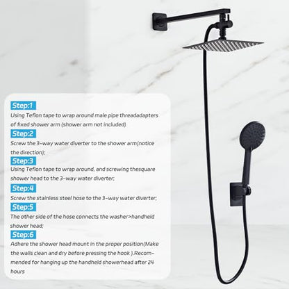 Shower Head 8'' High Pressure Rainfall, Handheld Shower Combo with 11'' Extension Arm, 5 Spray, Anti-leak Luxury Premium Quality, Rainfall Shower Head with Handheld Spray Combo, Matte Black - color: Polished Chrome, size: 8in