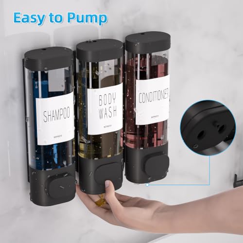 VITVITI Shampoo and Conditioner Dispenser for Shower Wall, Shower Soap Dispenser 3 Chamber No Drill Wall Mounted, 10.2 OZ Plastic Refillable Shower/Body Wash Bottles for Bathroom (Black) - color: Black