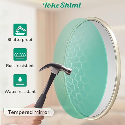 30 Inch Brushed Nickel Mirror Round Tempered, Shatterproof Bathroom Vanity Mirror Circle, Metal Farmhouse Wall Mounted Mirror for Vanity, Entryway, Bedroom, Restroom, Living Room - size: 30"L x 30"W
