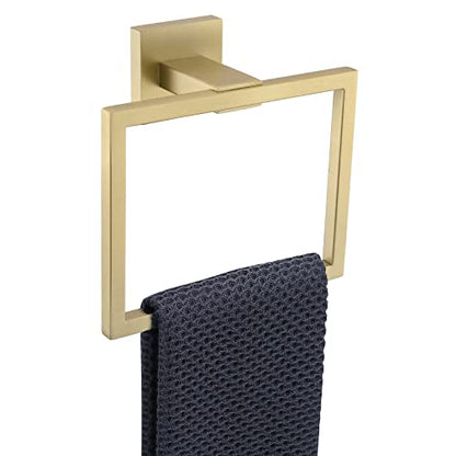 TQKAG Brushed Gold Towel Ring, Bathroom Hand Towel Holder, Wall Mount | 5.5 Inch, Square Gold Towel Ring, SUS304 Stainless Steel, Easy Installation, Bathroom Kitchen Entryway Vanity Sink - color: Brushed Gold