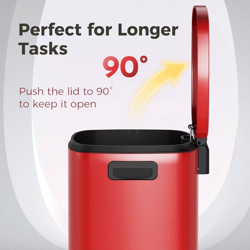 ELPHECO Kitchen Trash Can with Lid 13 Gal Stainless Steel Pedal Garbage Can | Soft Close Lid Pedal Heavy-Duty Fingerprint Proof Step Wastebasket with 20 Bags Removable Bucket, Home Office, Scarlet Red - color: Scarlet Red
