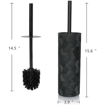 Matte Black Geo Design Resin Toilet Bowl Holder and Brush Set, Stylish Geometric Design with Durable Bristles, Compact and Modern - style: Matte Black Geo