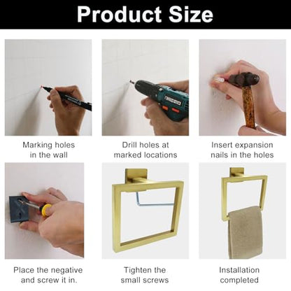 Gold Towel Ring, 2 Pcs | Premium Stainless Steel, Sleek Square Design, Durable Wall-Mounted, Contemporary Bathroom