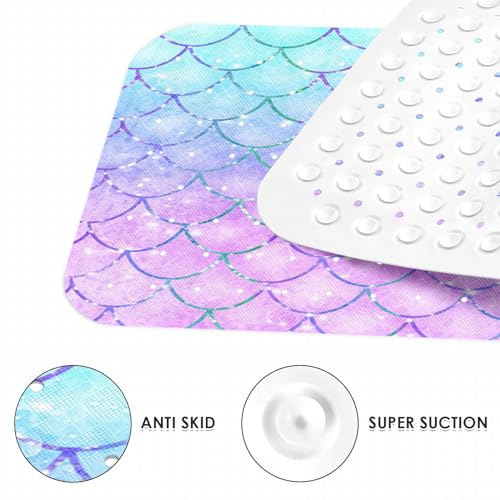 Pink Blue Mermaid Bathtub Shower Mat Fish Underwater Sea Non-Slip Tub Extra Long Bath Floor 40X16 Inch Machine Washable for Bathroom Tub Bath Mat for Toddler and Baby - color: Pink Blue Mermaid Scale