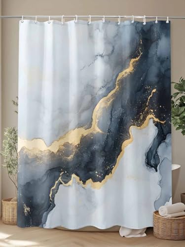 Waterproof Fabric Shower Curtain Black Grey Marble Texture Abstract Art Shower Curtains for Bathroom, Quick-Drying, Machine Washable 72x72 Inch - color: Black Gray Gold, size: 72"W x 72"L (Pack of 1)