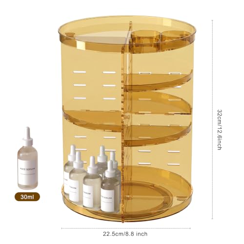 Rotating Makeup Organizer, DIY 8 Adjustable Layers Spinning Skincare Storage, Cosmetic Display Case with Brush Holder and Perfume Tray, Multi-Function Vanity Bathroom Countertop Organizer Clear Gold - color: Clear Gold
