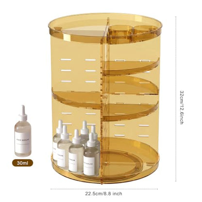 Rotating Makeup Organizer, DIY 8 Adjustable Layers Spinning Skincare Storage, Cosmetic Display Case with Brush Holder and Perfume Tray, Multi-Function Vanity Bathroom Countertop Organizer Clear Gold - color: Clear Gold