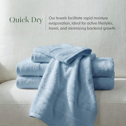 Luxury 100% Cotton Bath Towels Set | 6-Piece Set | Blue Fog | 700 GSM | Premium Bath Towels | Ultra Soft Thick Plush & Highly Absorbent | Luxury Hotel & Spa Bathroom Towels - color: Blue Fog, size: 6 Piece Set