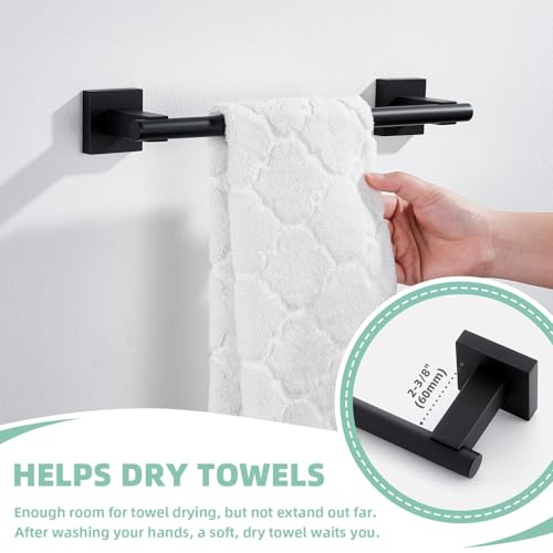 Suyar Bathroom Hardware Set Matte Black, Bathroom Accessories 4 Pieces | Include Robe Hook, Toilet Paper Holder, Hand Towel Holder, Towel Bar, SUS304 Stainless Steel, Wall Mounted - color: Matte Black