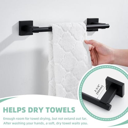 Suyar Bathroom Hardware Set Matte Black, Bathroom Accessories 4 Pieces | Include Robe Hook, Toilet Paper Holder, Hand Towel Holder, Towel Bar, SUS304 Stainless Steel, Wall Mounted - color: Matte Black