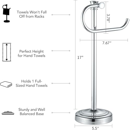 17 Inch Polished Chrome Stand Towel Bar Hanger Hand Towel Bar Bathroom Vanity Countertop Towel Holder Free Standing Stainless Steel Towel Ring Hardware Accessories Towel Rack - color: Polished Chrome