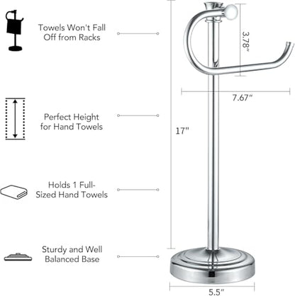 17 Inch Polished Chrome Stand Towel Bar Hanger Hand Towel Bar Bathroom Vanity Countertop Towel Holder Free Standing Stainless Steel Towel Ring Hardware Accessories Towel Rack - color: Polished Chrome