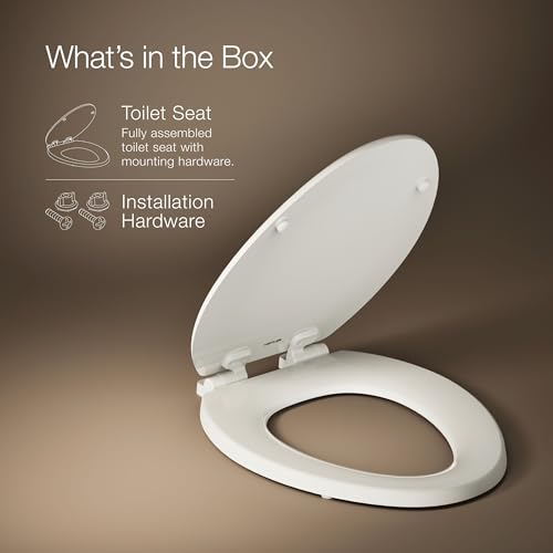 KOHLER 20454-96 Ridgewood Elongated Soft Close Toilet Seat, Quiet Close, Wood Toilet Seat, Home Essentials, Biscuit - color: Biscuit