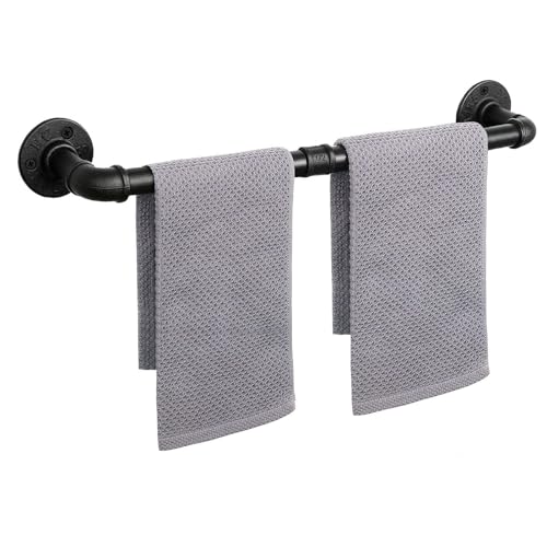 Industrial Pipe Towel Rack Towel Bar, Heavy Duty Wall Mounted Rustic Farmhouse Bath Towel Holder for Bathroom (Black, 24 inch) - color: Black, size: 24 inch