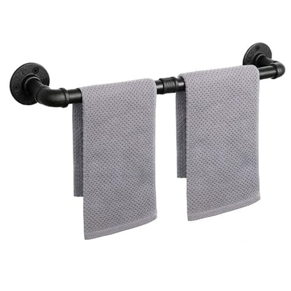 Industrial Pipe Towel Rack Towel Bar, Heavy Duty Wall Mounted Rustic Farmhouse Bath Towel Holder for Bathroom (Black, 24 inch) - color: Black, size: 24 inch