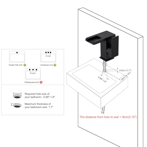Hoimpro LED Bathroom Faucet 1 Hole, Single Handle Black Sink Faucets | Waterfall Widespread Faucet, 3 Colors Light Changing, with Pop-up Drain & cUPC Supply Lines, for Sink Vanity RV Restroom - color: Matte Black