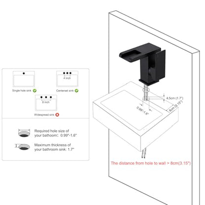 Hoimpro LED Bathroom Faucet 1 Hole, Single Handle Black Sink Faucets | Waterfall Widespread Faucet, 3 Colors Light Changing, with Pop-up Drain & cUPC Supply Lines, for Sink Vanity RV Restroom - color: Matte Black